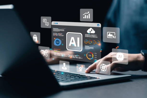 a data analyst using technology ai for working tool for data analysis chatbot chat with ai, using technology smart robot ai, artificial intelligence to generate something or help solve work problems. - 人工智能 個照片及圖片檔