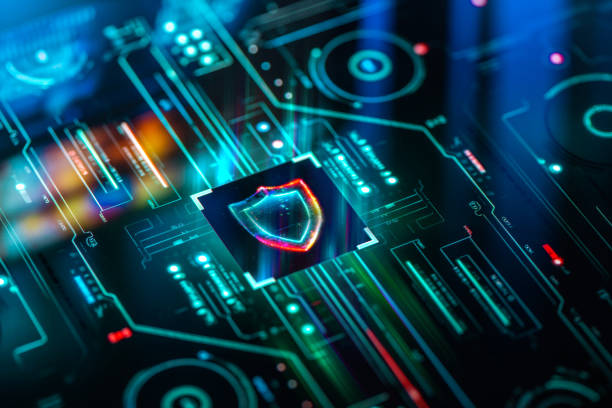 digital security and privacy background. cyber and crypto security shield on futuristic screen technology background. - 网络安全 個照片及圖片檔