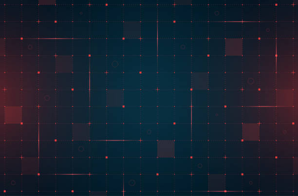 vr hud futuristic interface grid. digital ui screen mesh pattern. gui hi tech visor backdrop design template. spaceship head-up display red lines and particles on dark background. fui sci fi dashboard - it 幅插畫檔、美工圖案、卡通及圖標
