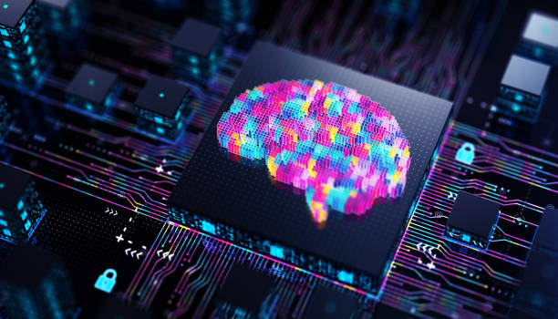brain artificial intelligence chip. machine learning - digital mind technology concept. - nlp 個照片及圖片檔